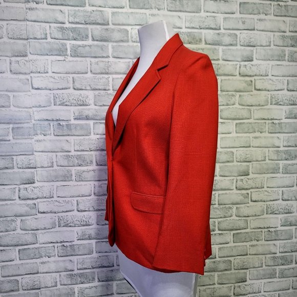 Vintage 70s Oscar De La Renta Womens M Red Polyester 2‎ Button Tailored Blazer - Picture 3 of 8